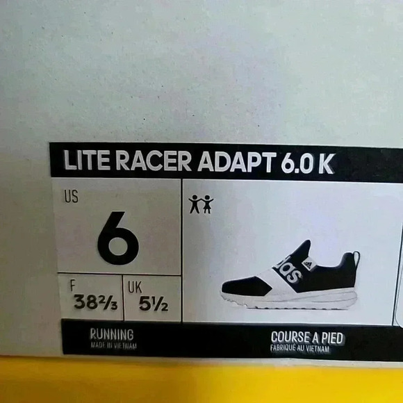 Adidas Lite Racer Adapt 6.0 K Running Shoes Black‎ Kids Size 6 New In Box - Picture 3 of 9